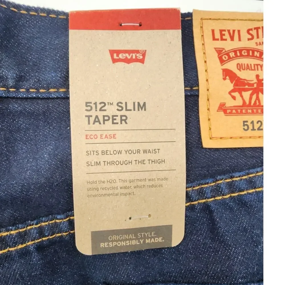 New NWT Levi's‎ 512 Slim Taper Eco Ease Size 36 X 32 Dark Wash
